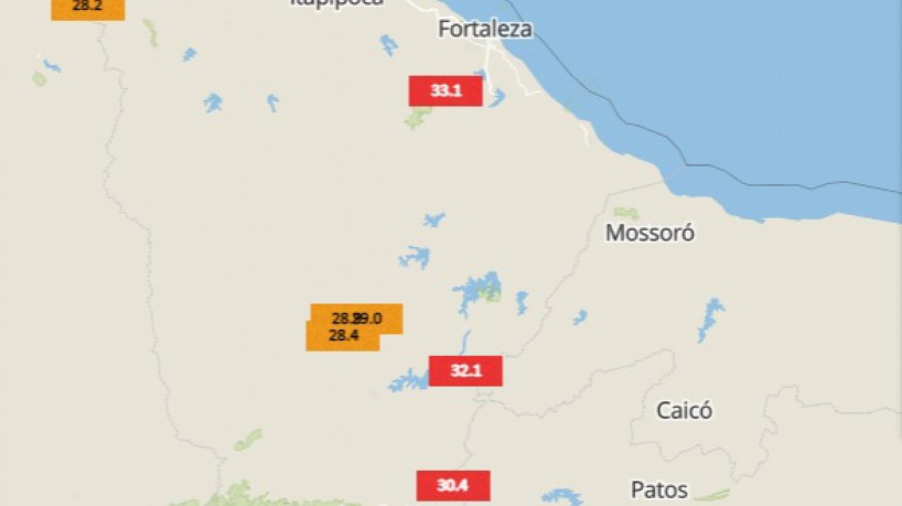  Cidades cearenses têm temperaturas de mais de 40°C nessa quarta-feira, 2